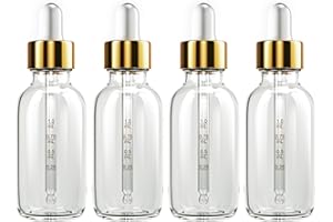 KURTOTEP 4 Pack 2 oz Glass Dropper Bottle with Top Cap Pink Tincture Bottles, 2 Plastic Eye Droppers Measured Pipettes, Essential Oil Bottles Perfume Cosmetic Travel Liquid Containers (clear, 4)