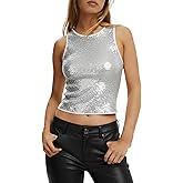 XiaoMaAnJi Sparkly Sequin Tops for Women Tank Top Shirt Disco Concert Outfit Shiny Camisole Cami Glitter Party Blouse