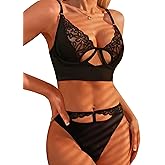 popiv Women Sexy Lingerie Lace Patchwork Matching Bra and Panty Lingerie Sets