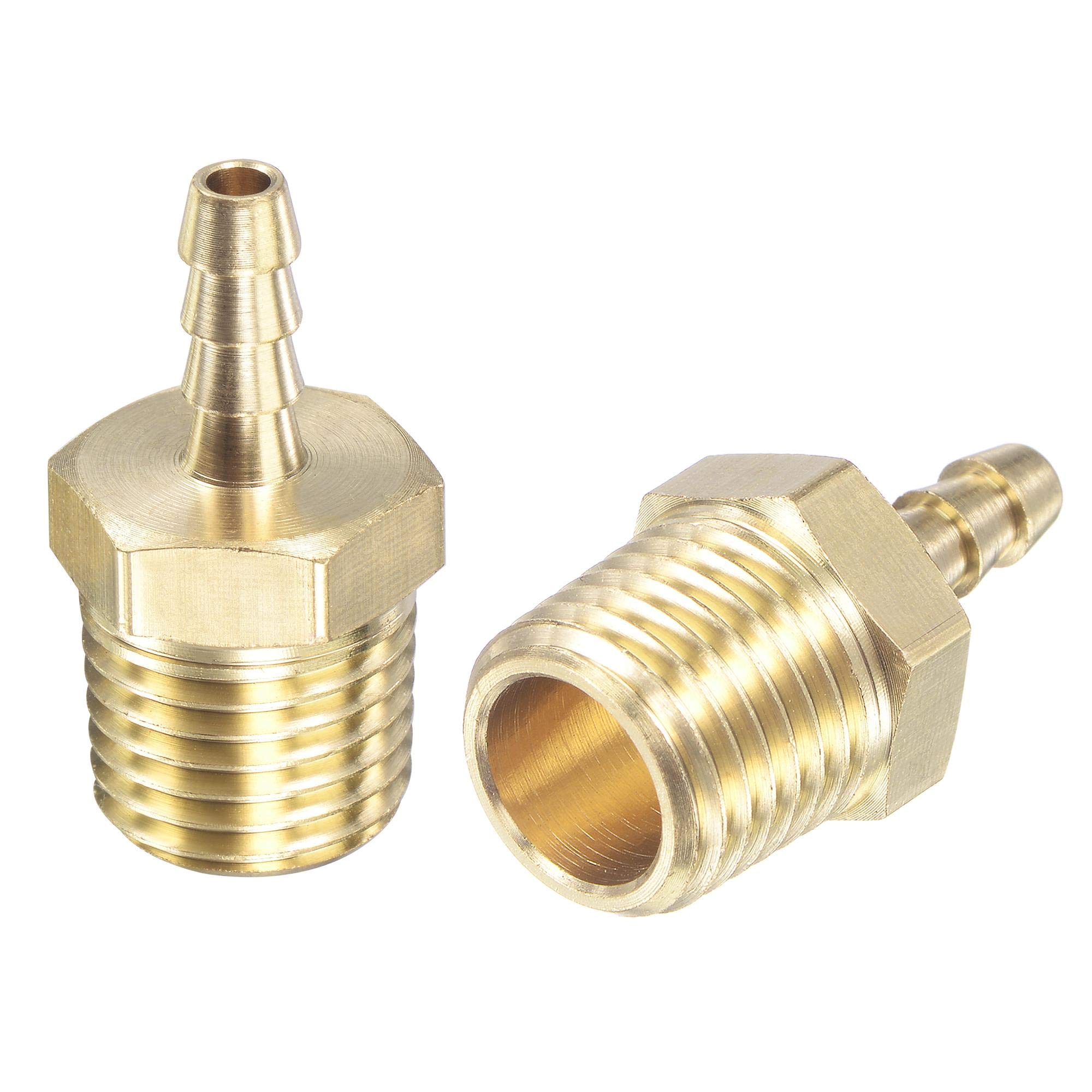sourcing map Brass Hose Barb Fitting Straight 3/16 Inch x NPT 1/4 Male Thread Pipe Connector for Water Air Fuel Tube 2pcs