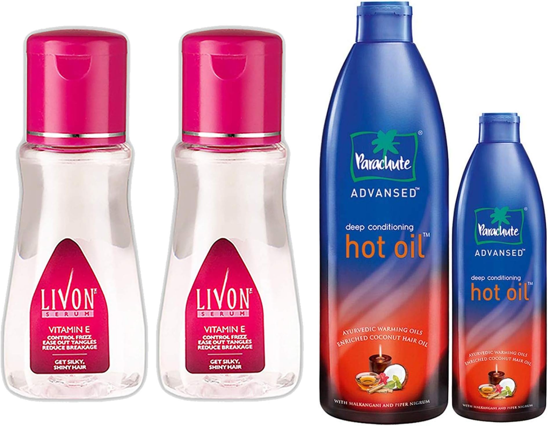 Livon Serum, 100ml (Pack of 2) & Parachute Advansed Ayurvedic Hot Oil, 300ml (Free 90ml)