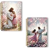 2pcs Inspirational Spiral Notebook with Inspirational Bible Verses, God is our refuge and strength,a very present help in trouble---Psalms 46:1。 Ideal Birthday or Christian Gifts , Ideal for School or Office, 50 Pages 5.5x 8.3inch