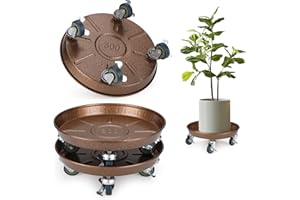 PRAQECZ 2 Pack Plant Caddy with Wheels, 12" Rolling Plant Stand 265 LBS Heavy Duty Metal Tray No Holes with Large Metal 360° Lockable Caster Wheels for Outdoor Indoor Large Plant Pots, Flower Pot, Patio