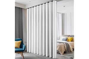 hoeflife Room Divider Curtains, Blackout Ceiling Track Curtains with Hook sound proof Floor Curtains Perfect for Ceiling Mount Curtain Tracks Wall Divider for Room Separation (White, W100 x H84)
