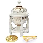 AM Charcoal Incense Burner - Bakhoor Burner, Oud Frankincense Resin Burner for Office & Home Decor - Lavish 4 Pillar (White)