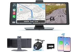 VNEIMQN 10.26" HD Carplay Screen for Car, Portable Wireless Apple Android Auto Car Play Stereo with Voice Control, 4K Dashcam, 1080P Backup Camera, Mirror Link, Bluetooth GPS，Car Audio Receivers