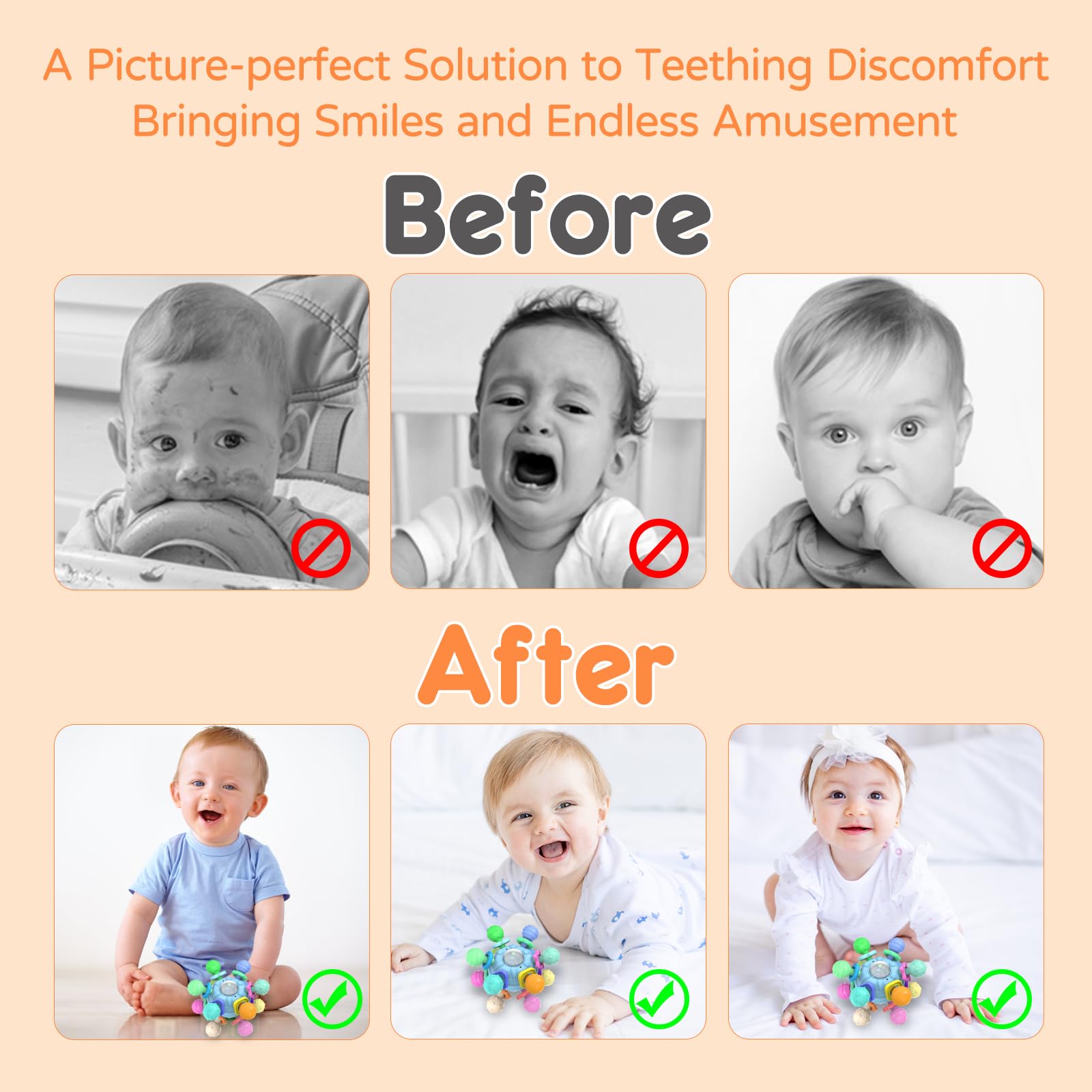 Teething Toys for Babies 6-12 Months: Sensory Toys for Infant - Newborn Gifts for Boys Girls Baby Learning Developmental Toys Chewable Freezable