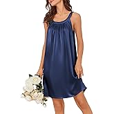 Ekouaer Silky Satin Nightgown for Women Sleeveless Sleepwear Tank O Neck Night Shirts Pleated Sleepshirt Casual Dress S-3XL