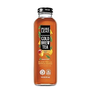 Pure Leaf Cold Brew Iced Tea, Tropical Mango, 14 Fl oz Bottles, (8 Pack)