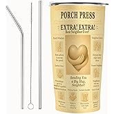 SNUGLYZEN Best Neighbor Ever Gift 20oz Tumbler – Retro Newspaper Style Gift, New Neighbor Welcome, Thank You Travel Mug for Housewarming or Moving Away