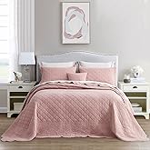 HZ & HY Oversized King Bedspread - Shabby Chic Rustic Look - Enzyme Washed, Ultra Soft & Lightweight, Reversible, Cotton/Polyester, 5 Piece, Misty Rose