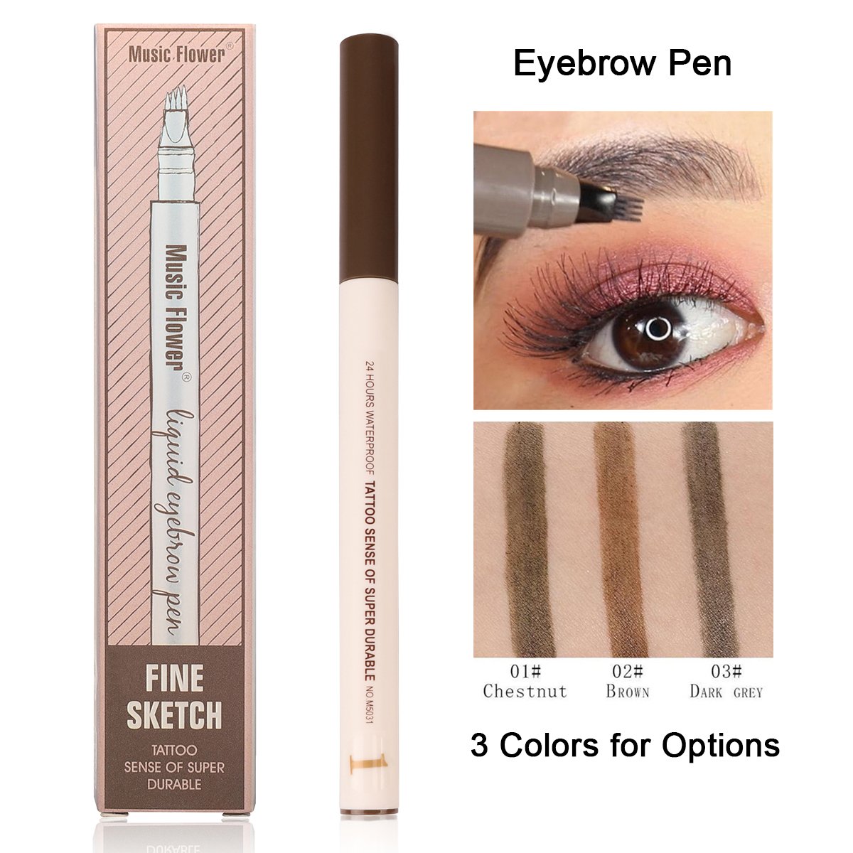 Microblading Eyebrow Pen, Sweat-proof Long-lasting Waterproof Eyebrow Pen for Eyes Makeup (01 Chestnut)