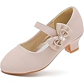 Dufannie Girls Dress Shoes Low Heel Princess Flats Mary Jane Flower Wedding Party Glitter Shoes for Kids Toddler
