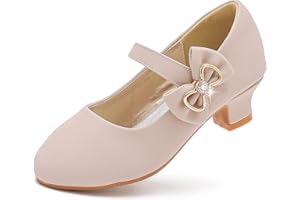 Dufannie Girls Dress Shoes Low Heel Princess Flats Mary Jane Flower Wedding Party Glitter Shoes for Kids Toddler