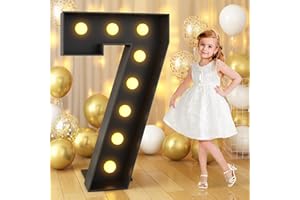 Paeyeq 4FT Marquee Light Up Numbers, Black Marquee Numbers 7, Large Light Up Numbers Letters for 7th 70th Birthday Party Decorations Mosaic Number with Lights Cardboard Numbers Pre-Cut Foam Board