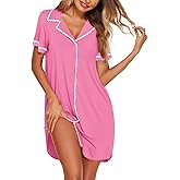 Ekouaer Nightgowns for Women Button Down Sleepshirt Short Sleeve Night Gowns Boyfriend Nightshirt Soft Sleepwear Peach Pink Large