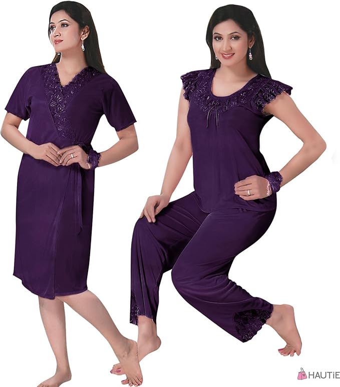 Ladies Satin Pyjama Set Silky Short Sleeve Girls PJ's Nightsuit