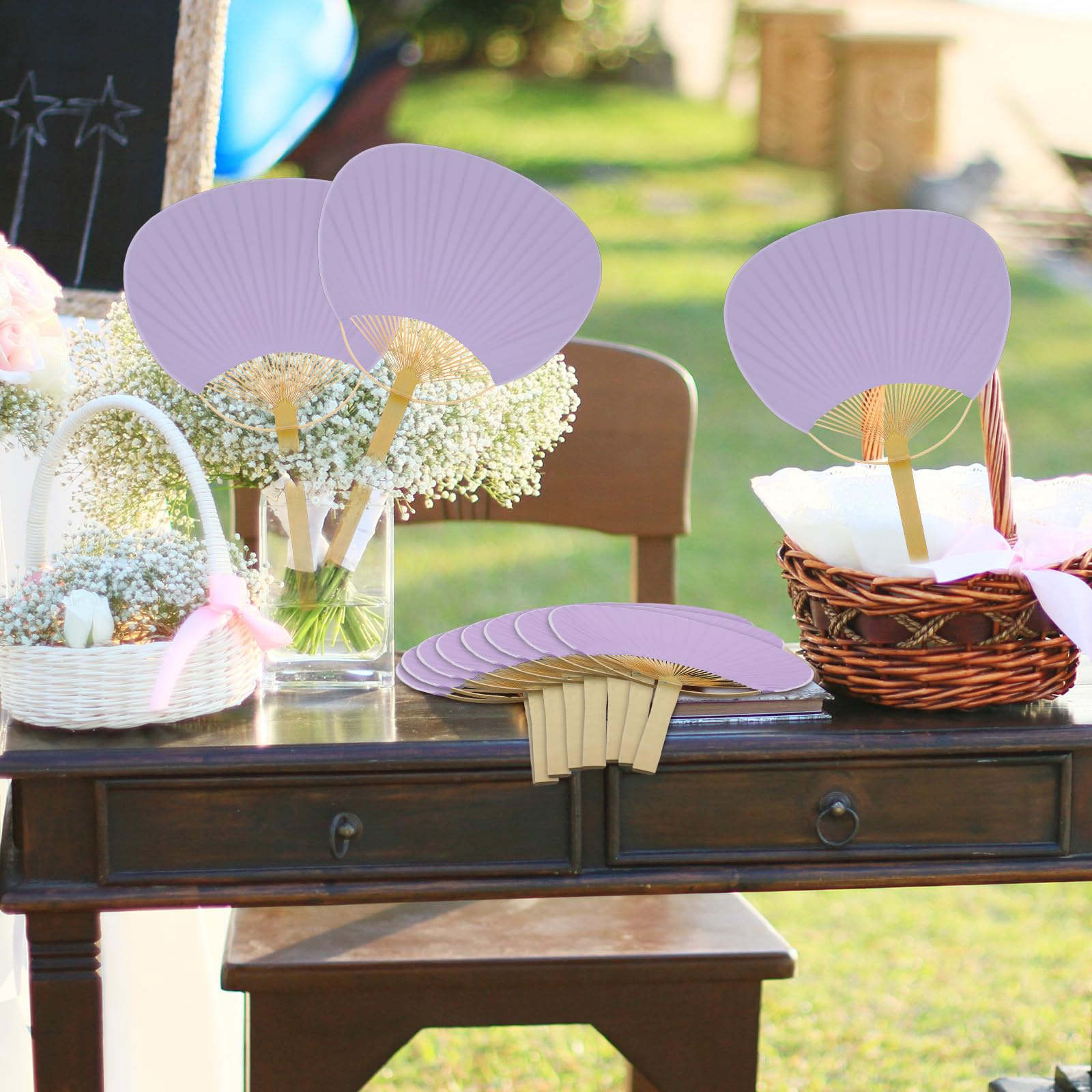 Geelin 48-Pack DIY Church Fans - Summer Theme Handheld Fans With Plastic Handles For Parties & Crafts