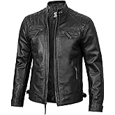 JACKETHUB Men's Genuine Lambskin Leather Cafe Racer Jacket &ndash; Diamond Quilted Motorcycle Biker Jacket for Men, Black