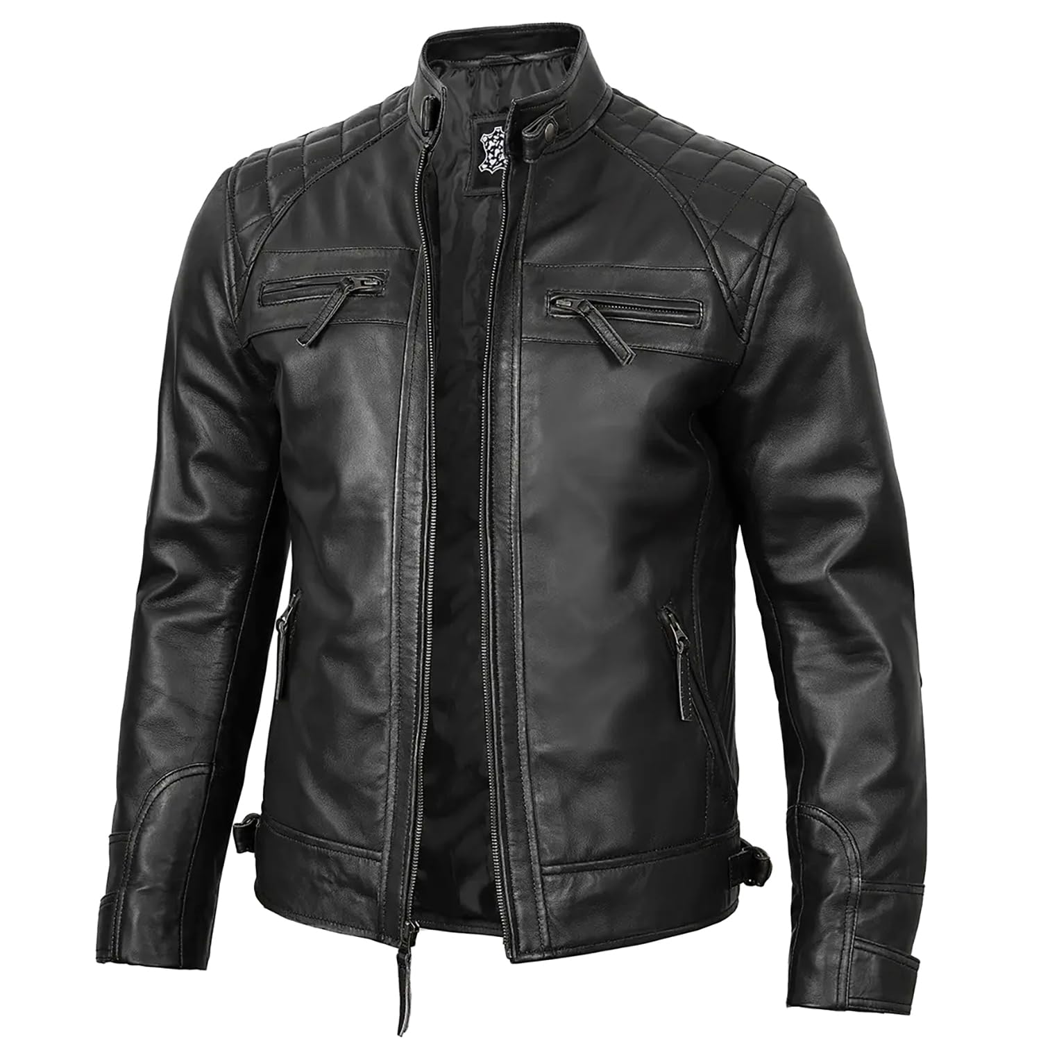 Photo 1 of Mens Genuine Leather Biker Jacket Black | Vintage Brown Distressed Lambskin Motorcycle Jackets for Men (US, Alpha, 5X-Large, Regular, Regular, Black)
