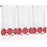 VitalCozy 3 Pack Christmas Hand Towels Embroidered Red White Peppermint Candy Scalloped Dish Towel Cotton Decorative Xmas Gifts for Winter Holiday Kitchen Bathroom Hand Drying, 27.6 x 15.7 Inch