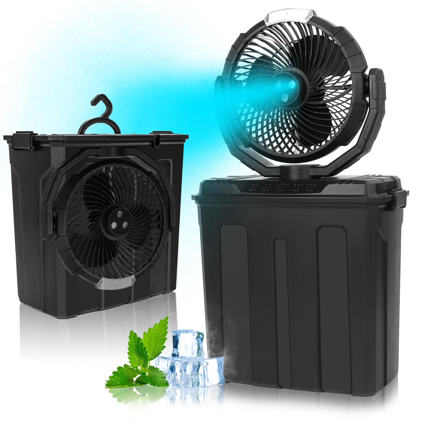 Photo 1 of Ruimos Portable Misting Fan with 9L Water Tank, 3 Speeds, 3 Spray Mister Modes, 20000mAh Rechargeable Battery Camping Fan, Outdoor Cooling Fans for Patios