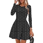 PRETTYGARDEN Long Sleeve Mini Dress for Women 2026 Spring Crewneck Knit Pleated Babydoll A Line Casual Short Party Dresses