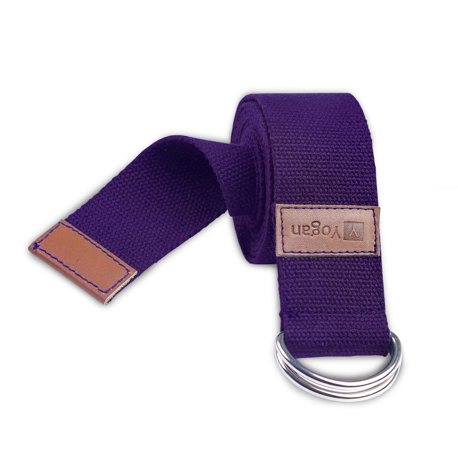 Yogan Yoga Belt/Yoga Strap | 100% Cotton | Pilates Belt/Strap | Solid SS D-Rings | Grippy Texture | 1.85m (Royal Purple)