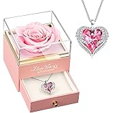 NEWNOVE Preserved Real Pink Rose with Angel Wings Necklace -Forever Flowers Gifts for Women Wife Girlfriend Mom and Grandma, Anniversary Birthday Gifts for Women