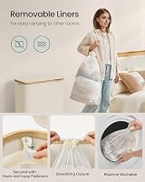 SONGMICS 130L Laundry Basket with Lid 2-Section Collapsible Cream White view 5