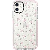 Dumkery Cute Pink Flowers Case Compatible with iPhone 11 Clear Case, Floral Leaf Aesthetic Pattern, Soft TPU Heavy Duty Protection Shockproof Bumper Cases Cover for Girls Women