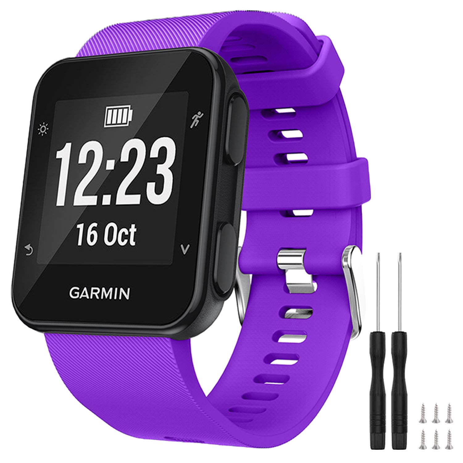 TopPerfekt Strap Compatible with Garmin Forerunner 35, Soft Silicone Replacement Watch Band Strap for Garmin Forerunner 35 Smart Watch, Fit 5.11-9.05 Inch (130-230 mm) Wrist (1- Purple)