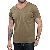 Runcati Mens Short Sleeve T-Shirts Casual V Neck Cotton Tee Summer Beach Tops with Pocket