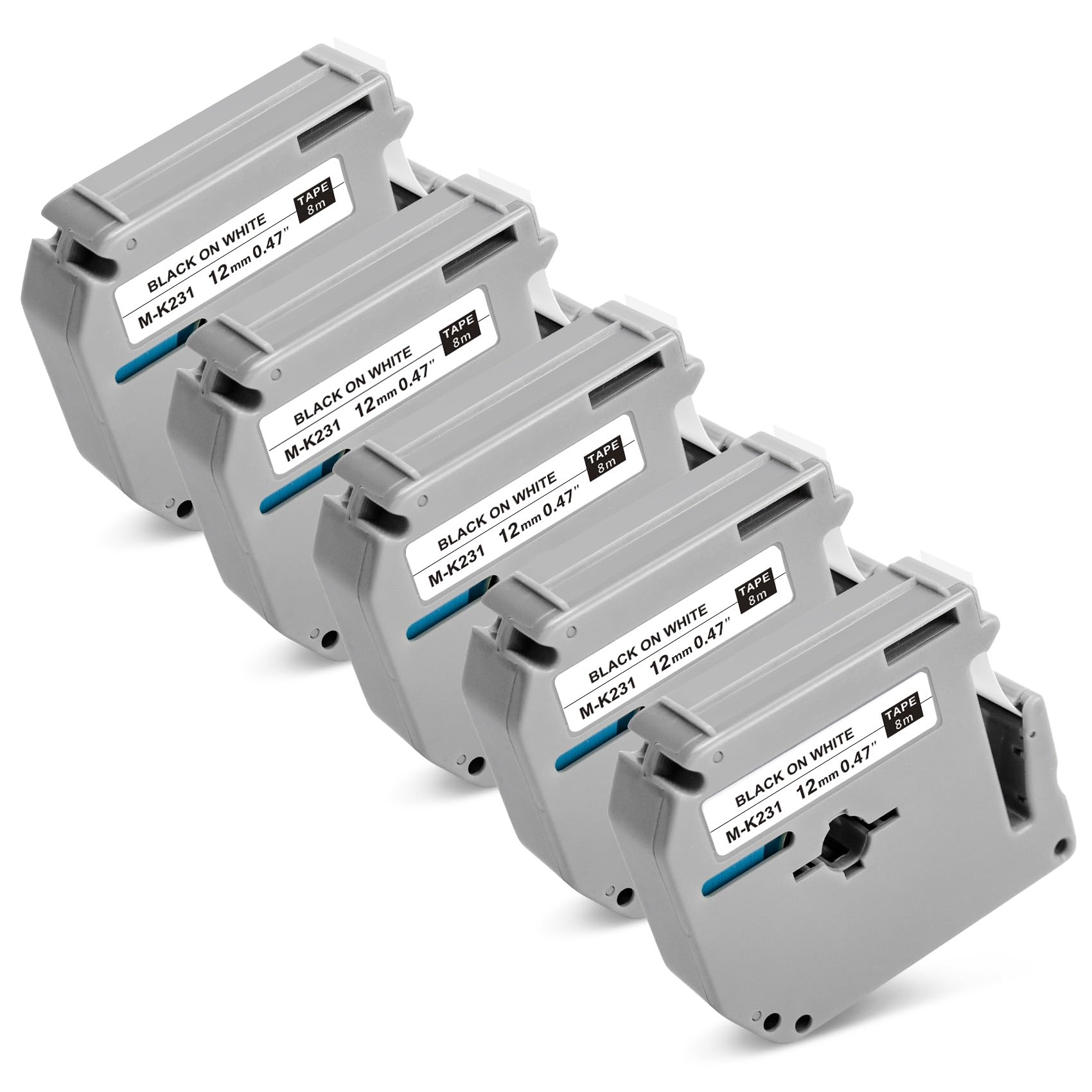 5X Compatible for Brother P Touch M Tape, 12mm 0.47 MK231 M-K231s Black on White, for Label Printer Tape with Brother P-Touch PT-M95 PT-80 PT-65 PT-90 PT-55 PT-70 PT-75 PT-85