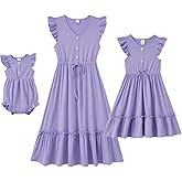 IFFEI Mommy and Me Dresses Outfits Family Matching Dots Pink Ruffle Flutter-Sleeve Dress for Mother and Daughter