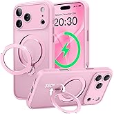 Peerock 360° Spin Magnetic Stand for iPhone 17 Pro Case, [Fit for MagSafe][Military Protection][Full Camera Protection] Adjustable Kickstand iPhone Case for iPhone 17 Pro 6.3", Pink