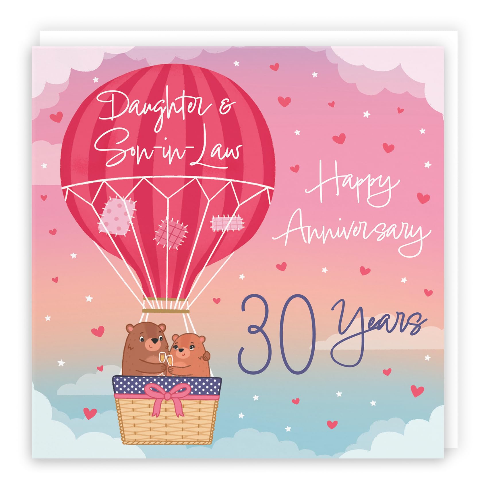 Hunts England - 30th Daughter And Son-in-Law Hot Air Balloon Anniversary Card - Cute Bears - Luxury 30th Anniversary Card For Daughter And Son-in-Law - Daughter And Son-in-Law 30th Anniversary Card — image 1