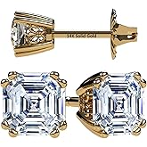 NANA Jewels Asscher Cut 14K Solid Gold Posts & Sterling Silver Simulated Diamond Stud Earrings 0.75 to 4.00ctw CZ