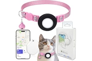 BINGOLAR GPS Tracker for Cats, Mini GPS Pet Tracker with Collar, IPX8 Waterproof Cat Tracker Collar,No Monthly Fee,Work with Apple Find My(iOS Only),Smart Tracker for Pets(Pink)