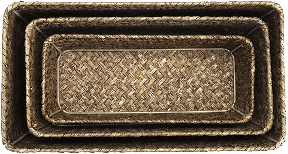 Sumnacon Set of 3 Natural Seagrass Natural Nesting Storage Baskets Handwoven Wicker Storage Bin Home Dried Flower Organizer Bins Countertop Baskets for Pantry Bread and Fruit Serving (Coffee) - Image 5