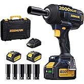 JESIMAIK Cordless Impact Wrench, 1475Ft-lbs (2000N.m) 1/2" Brushless High Torque Impact Wrench with 2&times;4.0Ah Batteries, Impact Gun with 4 Impact Modes &amp; 5 Sockets for Truck RV Car Heavy Construction