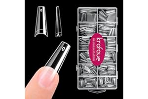 krofaue 600PCS Half Cover Coffin Nail Tips - Acrylic Nail Tips 12 Size Clear False Nails Tips with Box for Nail Salons and Home DIY (Clear)
