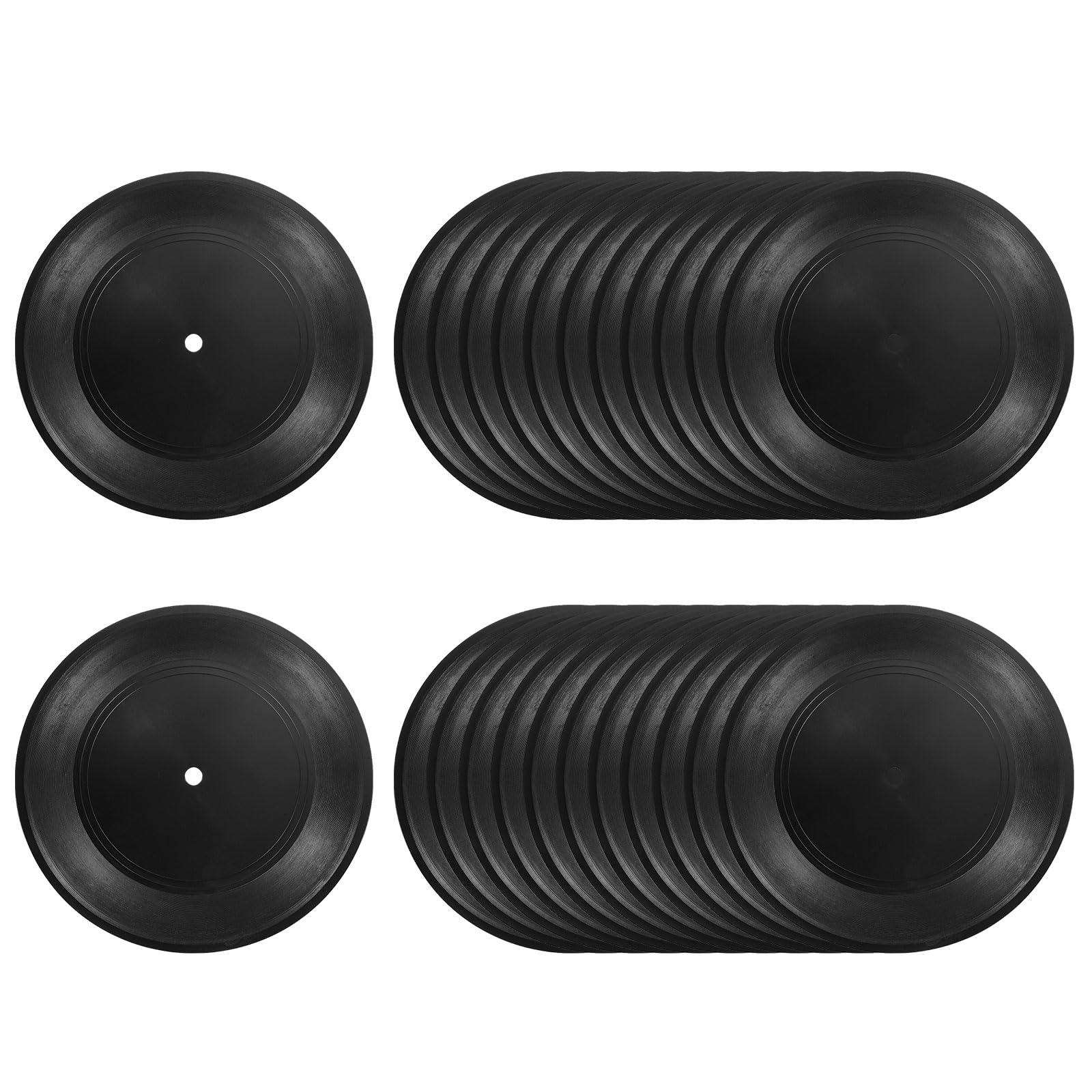 Rebower Blank Vinyl Records Smooth Plastic Waterproof CD Fake Vinyl Records Coasters, [for Retro Roll Music Room DIY] - 7 Inch/Black / 24 Pcs