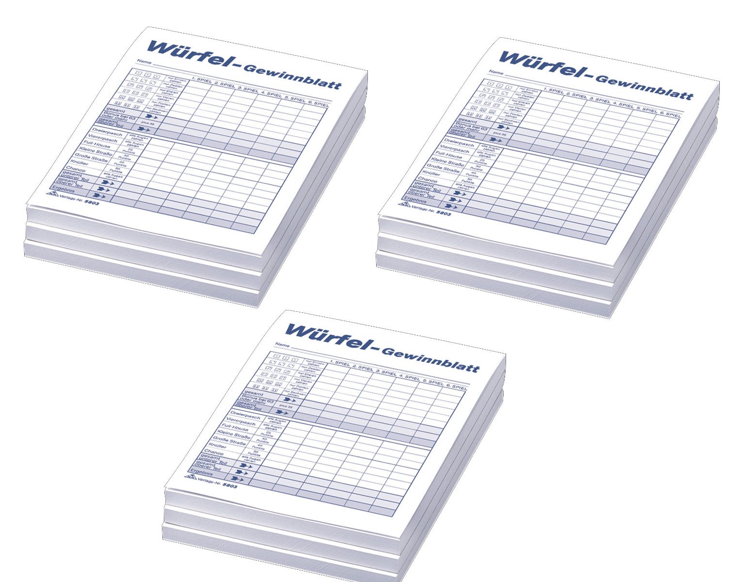 RNK 5803 – dice game winning sheet block, DIN A6, 3 x 85 sheets, 1