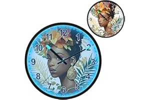ALAZA 12 African Woman Palm Lighted Wall Clock Battery Operated 12 Inch Silent Non Ticking Clock for Bedroom Office Living Ro