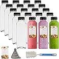 Cedilis 20 Pack 16oz Plastic Juice Bottles with Black Cap, Clear Reusable Containers with Lids, Great Disposable Bottles for