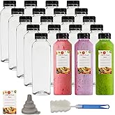 Cedilis 20 Pack 16oz Plastic Juice Bottles with Black Cap, Clear Reusable Containers with Lids, Great Disposable Bottles for