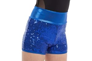 ALEXANDRA COLLECTION Girl's Sequin High Waist Short Sparkle Metallic Pull on Dance Cheer Performance Bottom