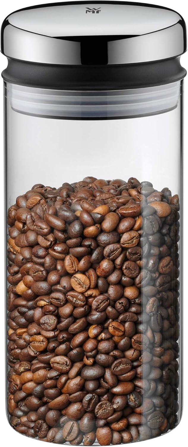 WMF Depot Vorratsdose Glas 1,0l, Höhe 21,5 cm, Vorratsglas mit Deckel, Kaffeebohnen Behälter, Müslidose, Frischhaltedose mit große Einfüllöffnung
