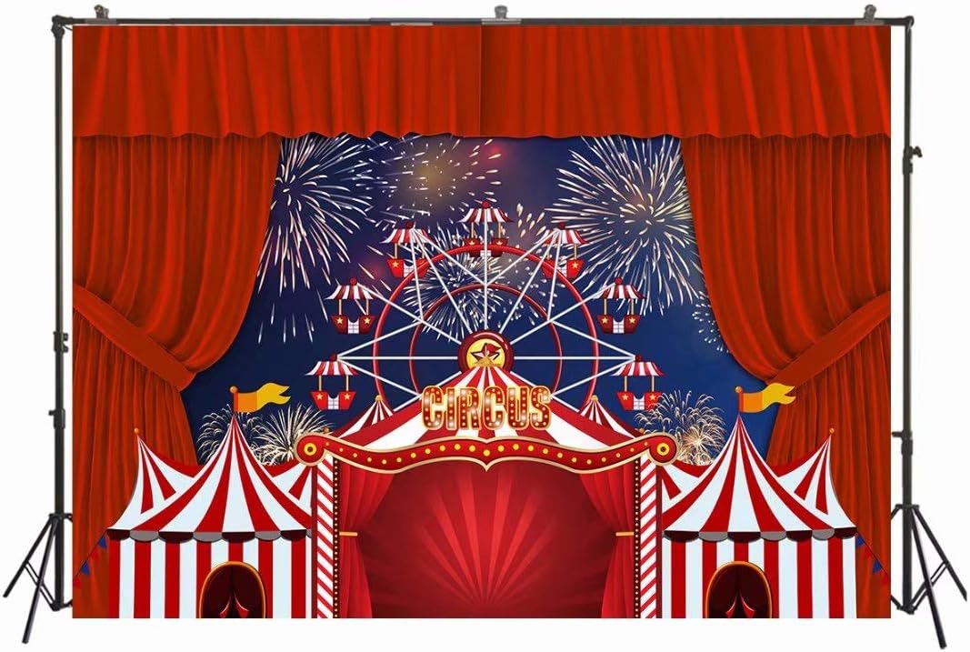 NIVIUS PHOTO7x5ft Red Circus Tent Carnival Night Photography Backdrops Kids Birthday Party Photo Background Baby Boys Cake Table Decor Banner Photobooth Props W-2069